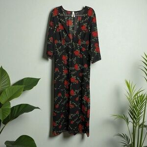 Truth Rose Floral Black 3/4 Sleeve Sheer Romantic Maxi Shift Size 1X